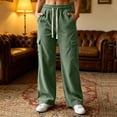 thumbnail image 2 of Inleife Women's Solid Corduroy Cargo Pants High Waist Wide Leg Casual Trousers Elastic Drawstring With Pockets for Loungewear Daily Wear, 2 of 6