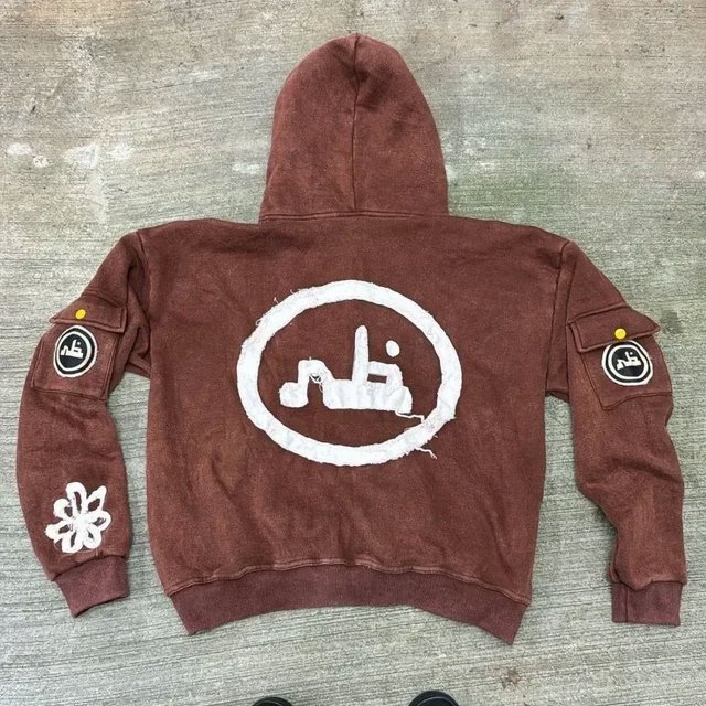 Y2k-Sudadera con capucha para hombre y mujer, abrigo holgado de manga larga con cremallera y bordado de Hip Hop, Estilo Vintage, Harajuku