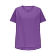 thumbnail image 4 of LADIGASU Women's V-Neck Short Sleeve Loose Solid Color T Shirt Tunic Summer Shirt Imitation Of Cotton And Linen Blouse, 4 of 6