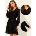 thumbnail image 2 of Vestido Allegra K de gasa con cintura fruncida y manga larga Negro L, 2 of 3