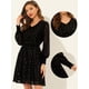 thumbnail image 2 of Vestido de mujer de gasa con cintura fruncida y manga larga con estrellas brillantes Negro XS, 2 of 3