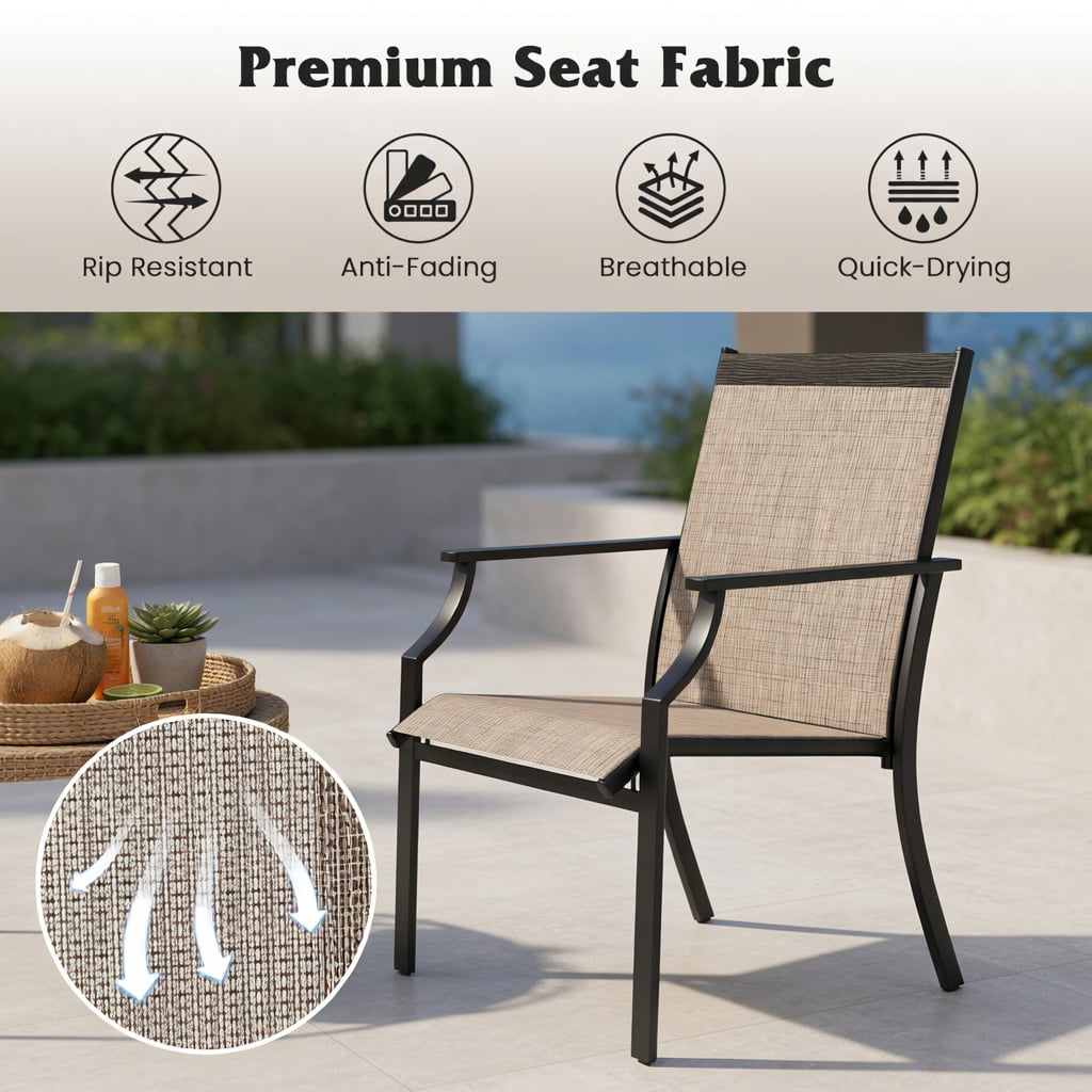 Hommoo 2-Pack Large Outdoor Dining Chairs, Breathable Mesh Seat, Rustproof Metal Frame, Patio Chairs for Deck, Backyard, Balcony, Coffee
