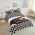thumbnail image 4 of Erosebridal Sports Car Bedding Sets Twinwith Comforter, Checkered Flag Duvet Insert, Cartoon Racing Car Decor, 2 Pieces, 4 of 8