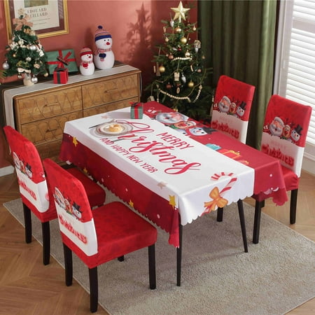 

Christmas Tablecloth Chair Cover Set Winter Christmas Holiday Table Cloth Decoration Decor For Dining Room Home Party