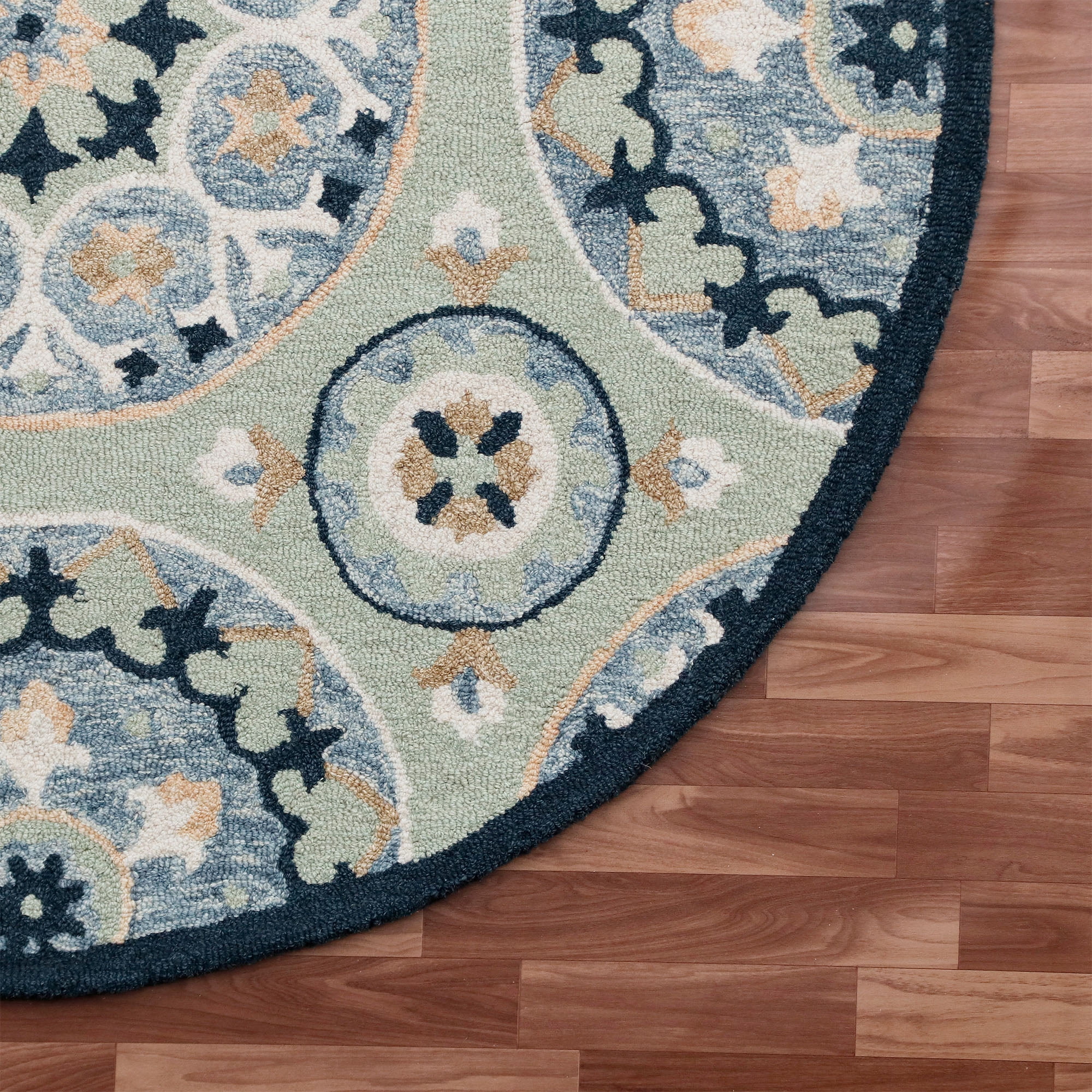 Ox Bay Clio 7'3" Round Green/Blue Suzani Wool Indoor Area Rug