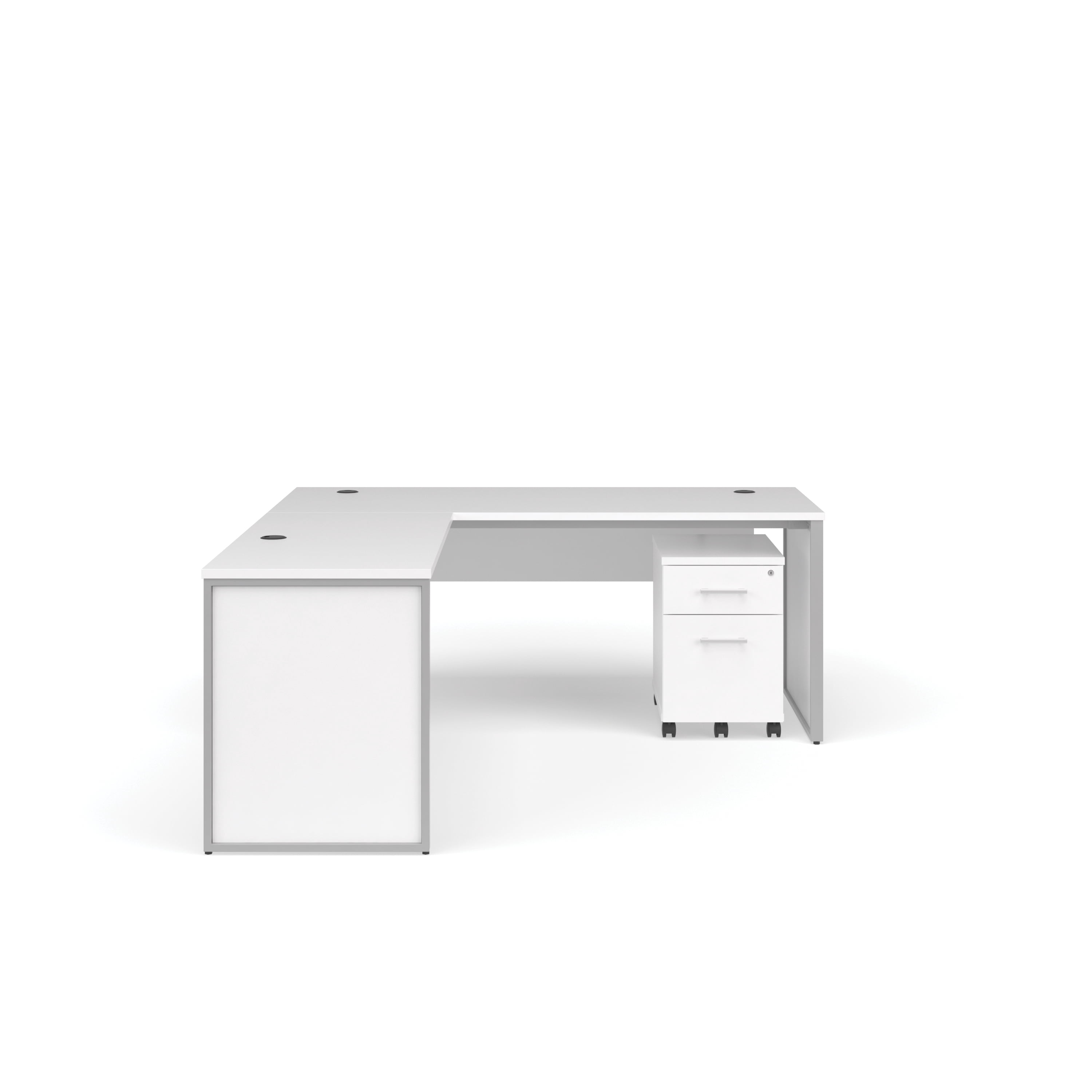 OFM Fulcrum Series Office Furniture Set, 72" Desk with Return, Filing Cabinet, Leg Panels, Modesty Panels, in White