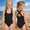Black, variant on Girls One-Piece Classic Solid Color Cross shaped shoulder straps Swimsuit Brown 7-8 Years