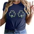 thumbnail image 1 of Besolor T-Shirt Femme Fête de la Saint-Patrick Vert Col Rond Manches Courtes Tee Tops Trèfle Graphique Cadeau Festival Tops, 1 of 6