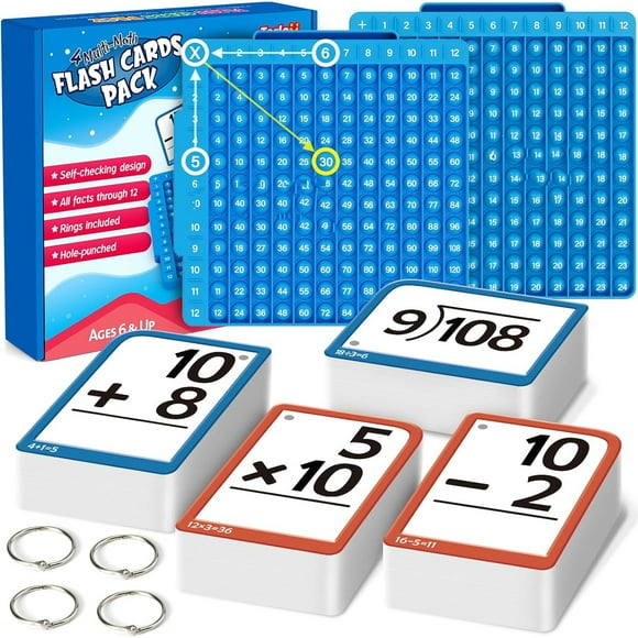 Math Flash Cards + Math Board, Multiplication Flash Card Times Table Chart, Math Manipulatives Division, Addition, Subtraction Games Toys for Kids, 1st, 2nd, 3rd Grade