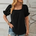thumbnail image 2 of KIHOUT Summer Tops for Women, Fashion Women's Casual Comfortable Solid Short Sleeved Top Blouse T-Shirt (Black M), 2 of 4