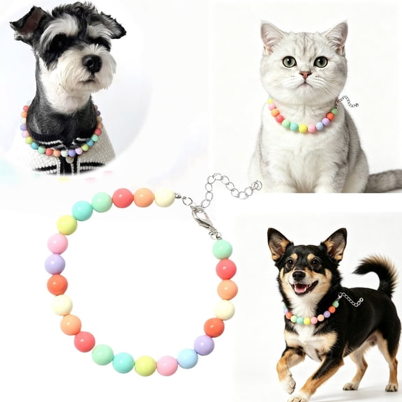 Colorful Macaron Beaded Pet Necklace, Adjustable Pastel Beaded Collar for Small Dogs & Cats, Cute Rainbow Pet Jewelry for Daily Wear, Photoshoots, Parties