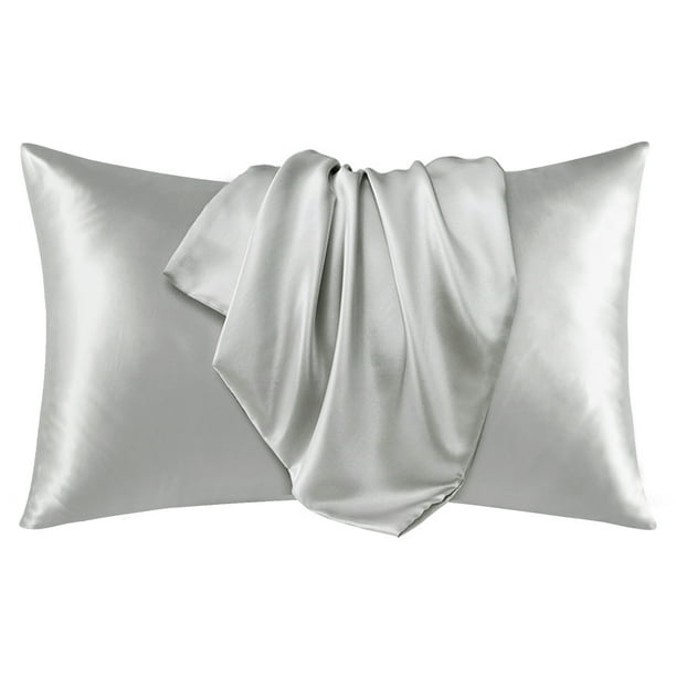 Deconovo Funda de almohada Queen de seda para cabello y piel, paquete de 2, gris, fundas de almohada de satén con cierre de sobre, protector de almohada suave y antideslizante