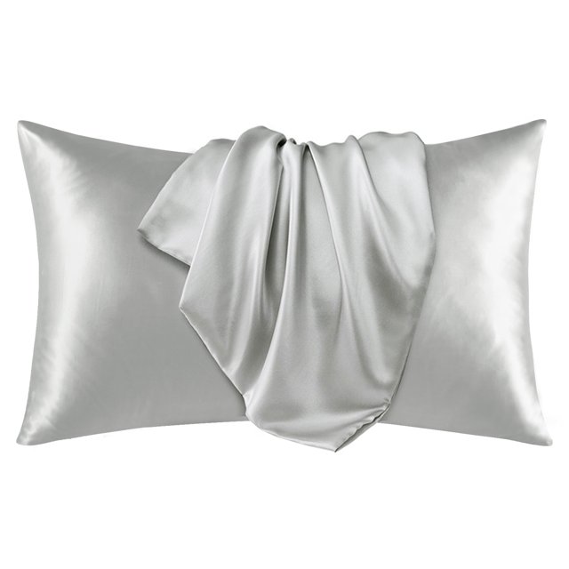 Deconovo Funda de almohada Queen de seda para cabello y piel, paquete de 2, gris, fundas de almohada de satén con cierre de sobre, protector de almohada suave y antideslizante