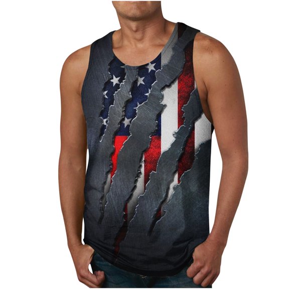 WREESH Men's 4Th of July Round Neck Tank Top Celebrate In Style with Patriotic Prints Black