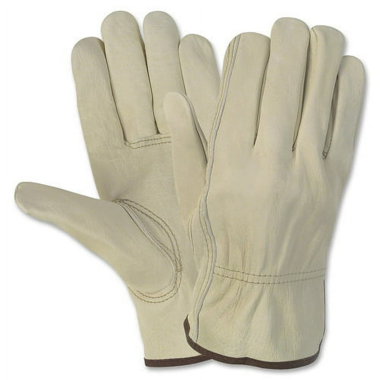 MCR Safety Durable Cowhide Leather Work Gloves, Cream, Large