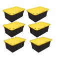 thumbnail image 1 of Stackable Strong Tote Bin, Plastic Organizer Box, Black Base & Yellow Snap-on Lid 64L (6/CASE), 1 of 4