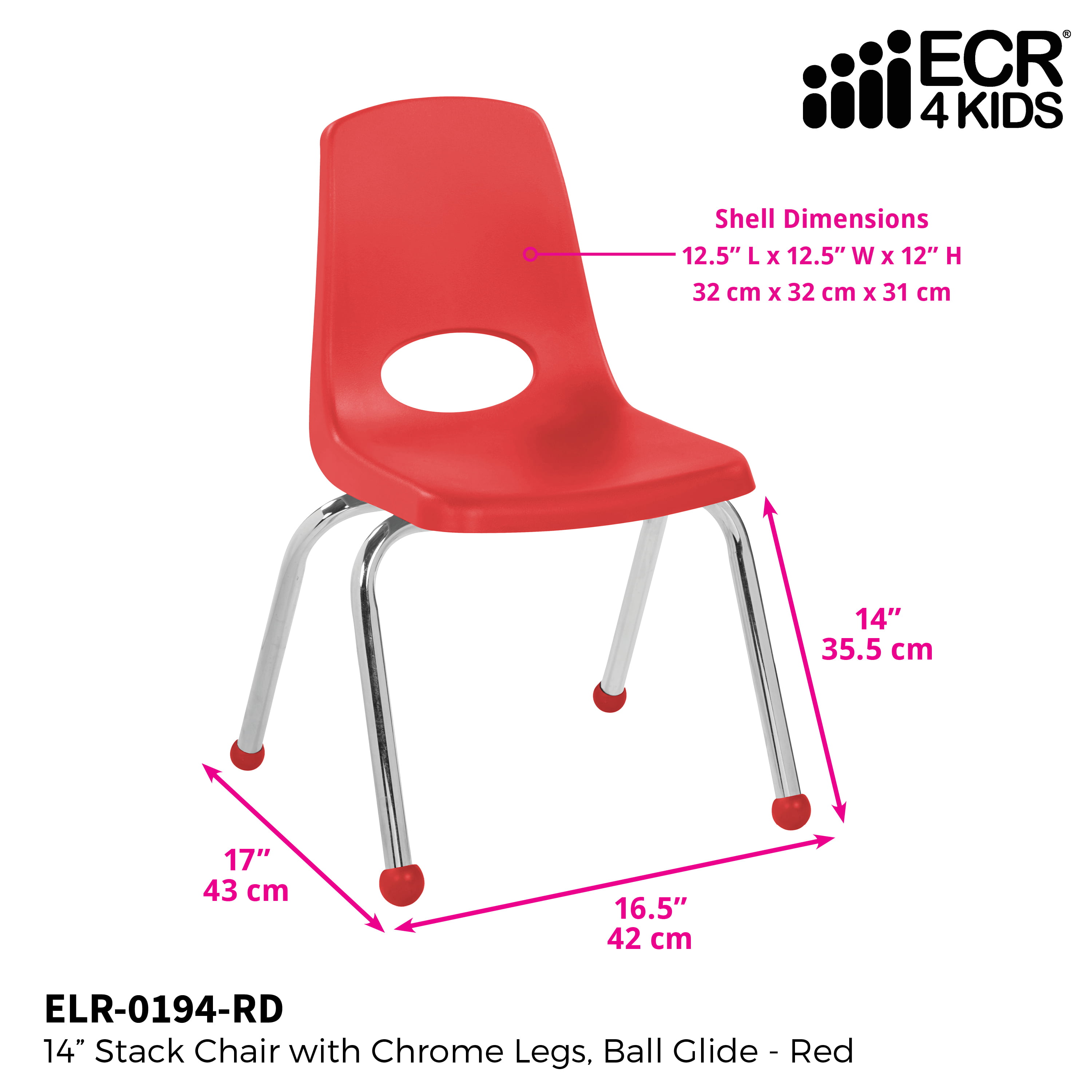 6-Pack ECR4Kids 10 School Stack Chair Chrome Legs with Ball Glides Blue 