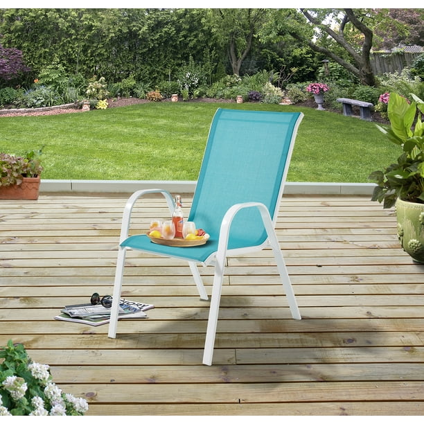 Mainstays Outdoor Patio Sling Mesh Chair Stackable Aqua Com - Sling Back Patio Chair Material