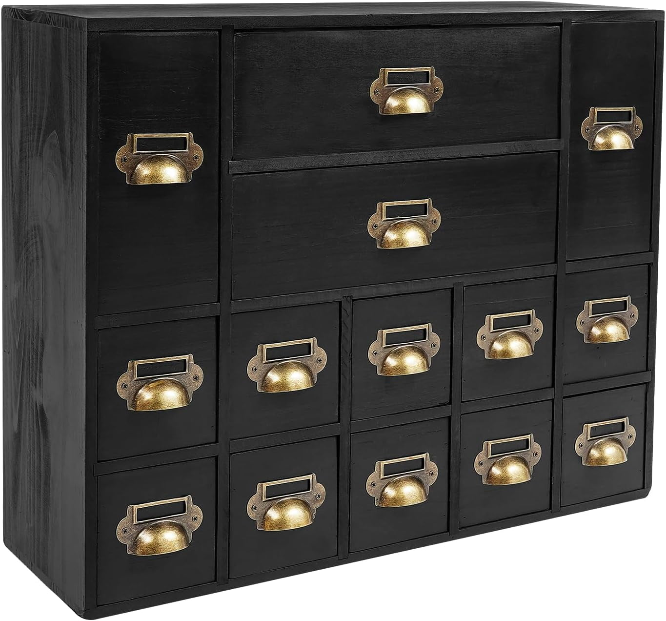 14 Drawers Apothecary Drawers Card Catalog Cabinet,Wooden Storage Box with Drawers,Library Card Catalog Cabinet for Desktop Organizer,Black