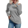 thumbnail image 1 of Suéter De Mujer Recorte Hombro Frío Medio Cuello Color Puro Señora Jersey De Punto Top para Otoño Invierno Gris M, 1 of 6