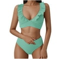 thumbnail image 4 of Arnsht Women's 2 Piece Bikini Swimsuit Two Piece Ruffle Bathing Suits High Waisted Conservative Solid Color Beach Vacation Swimsuits Green M, 4 of 4