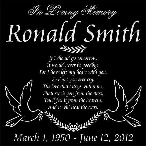 Lazzari Collections Customized Personalized Doves of Peace Personal Memorial 12x12 Inch Engraved Granite Grave Marker Headstone RS1