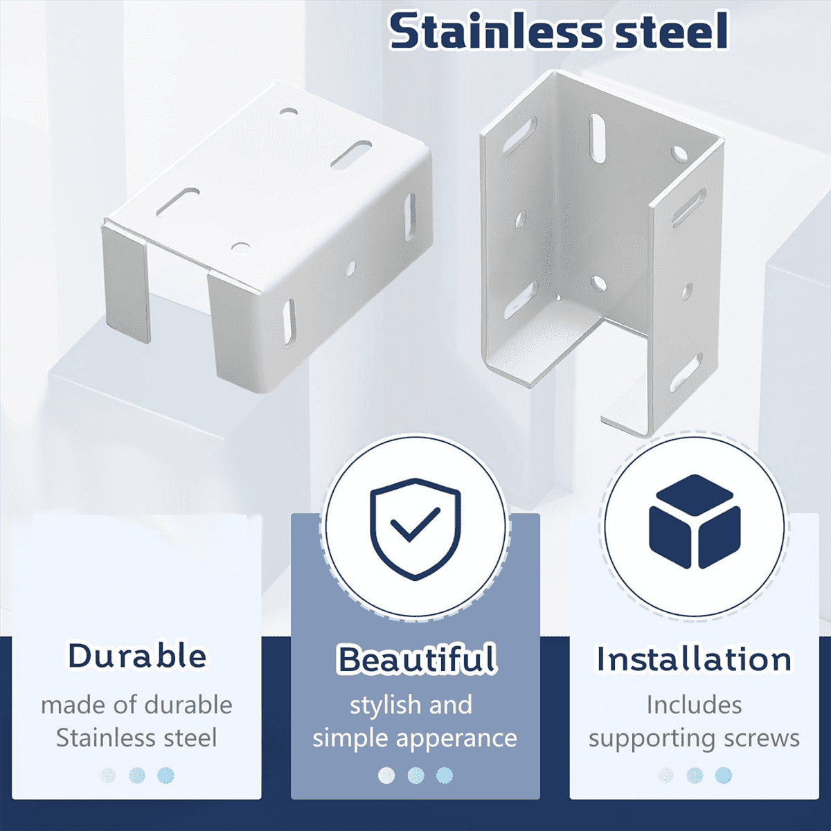 Heavy Duty Carbon Steel Fence Bracket with Screws for Vinyl Fencing Panel to Post Connection Rail Bracket Kit 4Pcs White