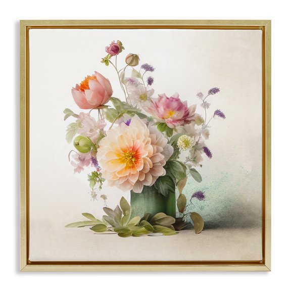 Stupell Industries Spring Floral Bouquet Botanical & Floral Painting Gold Floater Framed Canvas Art Print Wall Art, 25 x 25