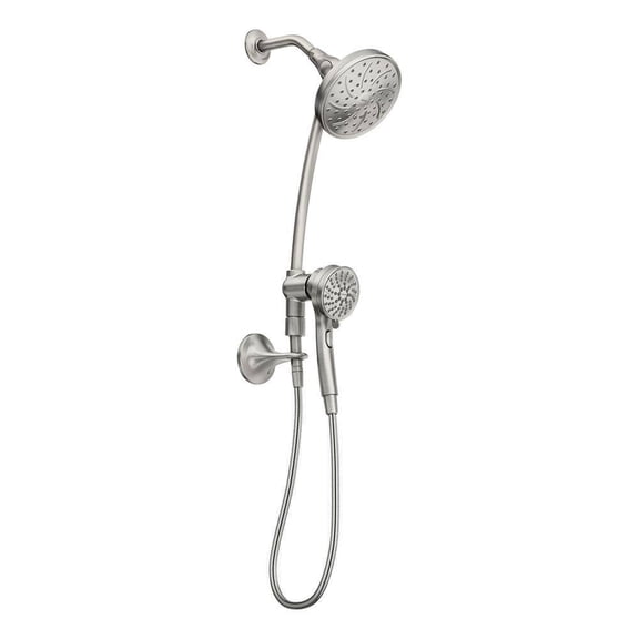 MOEN Attract 28586SRN with Magnetix 6-Spray Patterns 6.75 in. Wall Mount Dual Shower Heads with Slidebar in Spot Resist Brushed Nickel