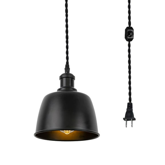 KAYYELAMP Dimmable Pendant Light Plug in Cord 15 Feet E26 Black Base Black Metal Shade Retro Design Hanging Lamp for Kitchen Stairs Farmhouse(No Bulb)