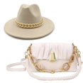 thumbnail image 3 of Fedora-sombrero con cadena grande para mujer, sombrero de piel de dos piezas, Panamá, Jazz, francés, elegante, Color Natural, cabeza de 55-61 tamaños, 3 of 4