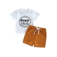 thumbnail image 2 of Toddler Baby Boy Summer Clothes Set, Short Sleeve Round Neck Letter Print T-shirt + Elastic Waist Solid Shorts 2Pcs Set 3M-3T, 2 of 7