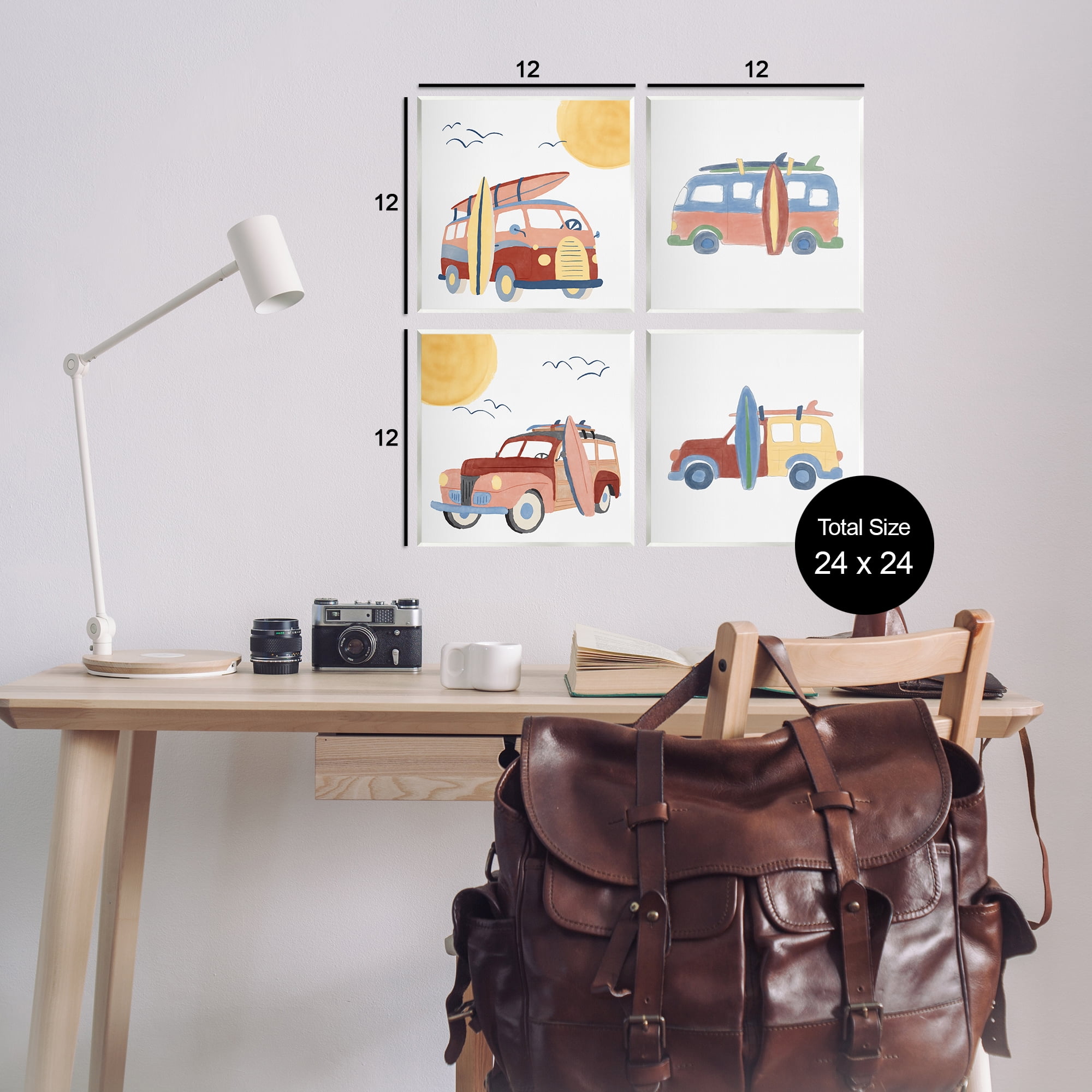 Stupell Industries Beach Surf Vehicles Transportation Painting Unframed Art Print Wall Art, 12 x 12, Set of 4