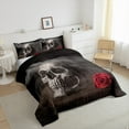 thumbnail image 3 of jejeloiu Gothic Skulln Full Size Comforter Sets,Red Flower Rose Bedding Comforter Set,Vintage Skeleton Bedding Sets For Men Women,Microfiber Bedroom Decor Reversible,3-Piece, 3 of 8