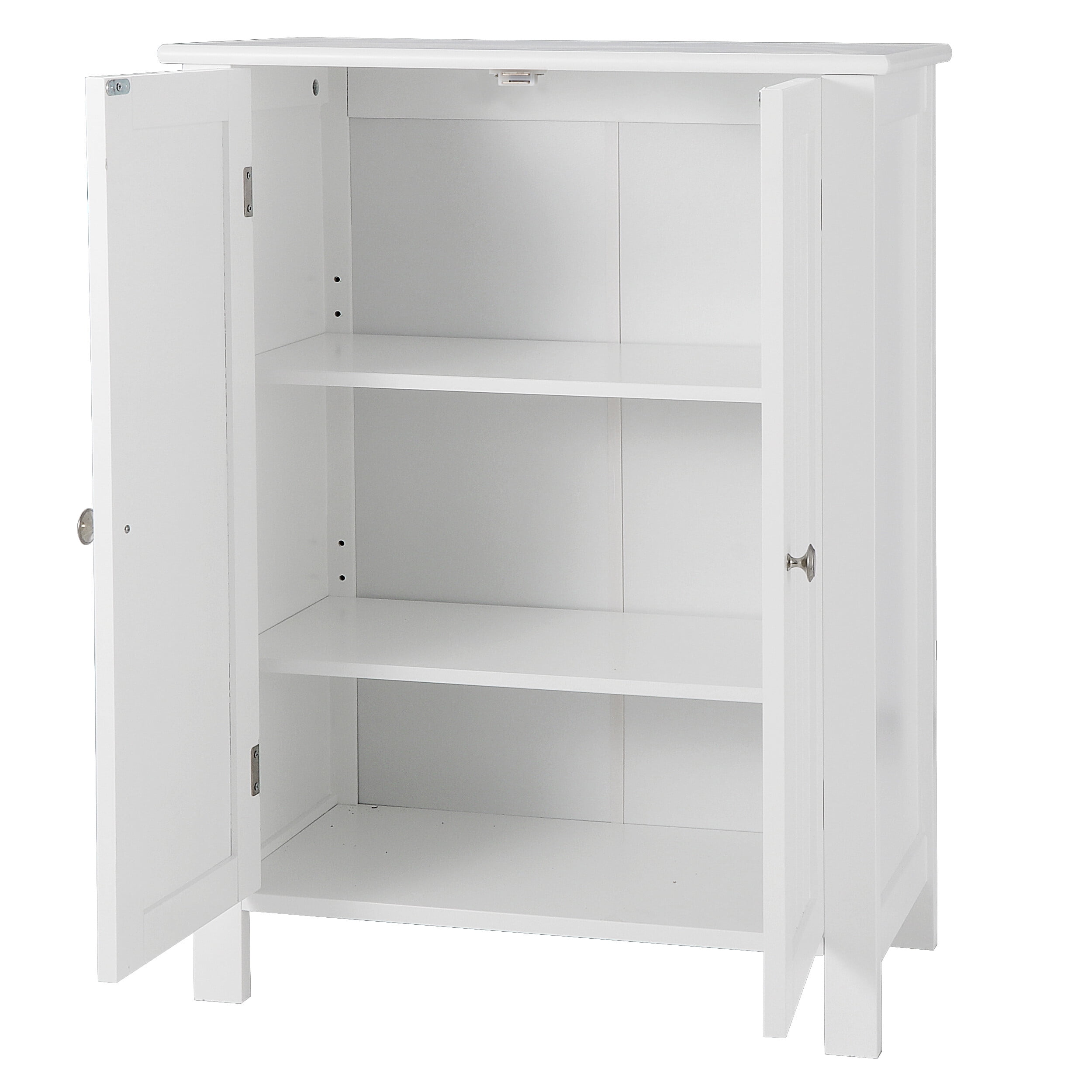 SuperDeal Bathroom Cabinet Floor Storage Organizer Cabinet Freestanding Cupboard Adjustable Shelves, White