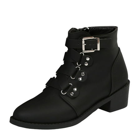 

Cathalem Women s Ankle Boots Female Shoes Adult Women Rain Boots Fashion Ladies Fashion Retro Solid Leather Belt Buckle Decoration Zipper Thick Boots for Women Size 12w (Black 8.5)
