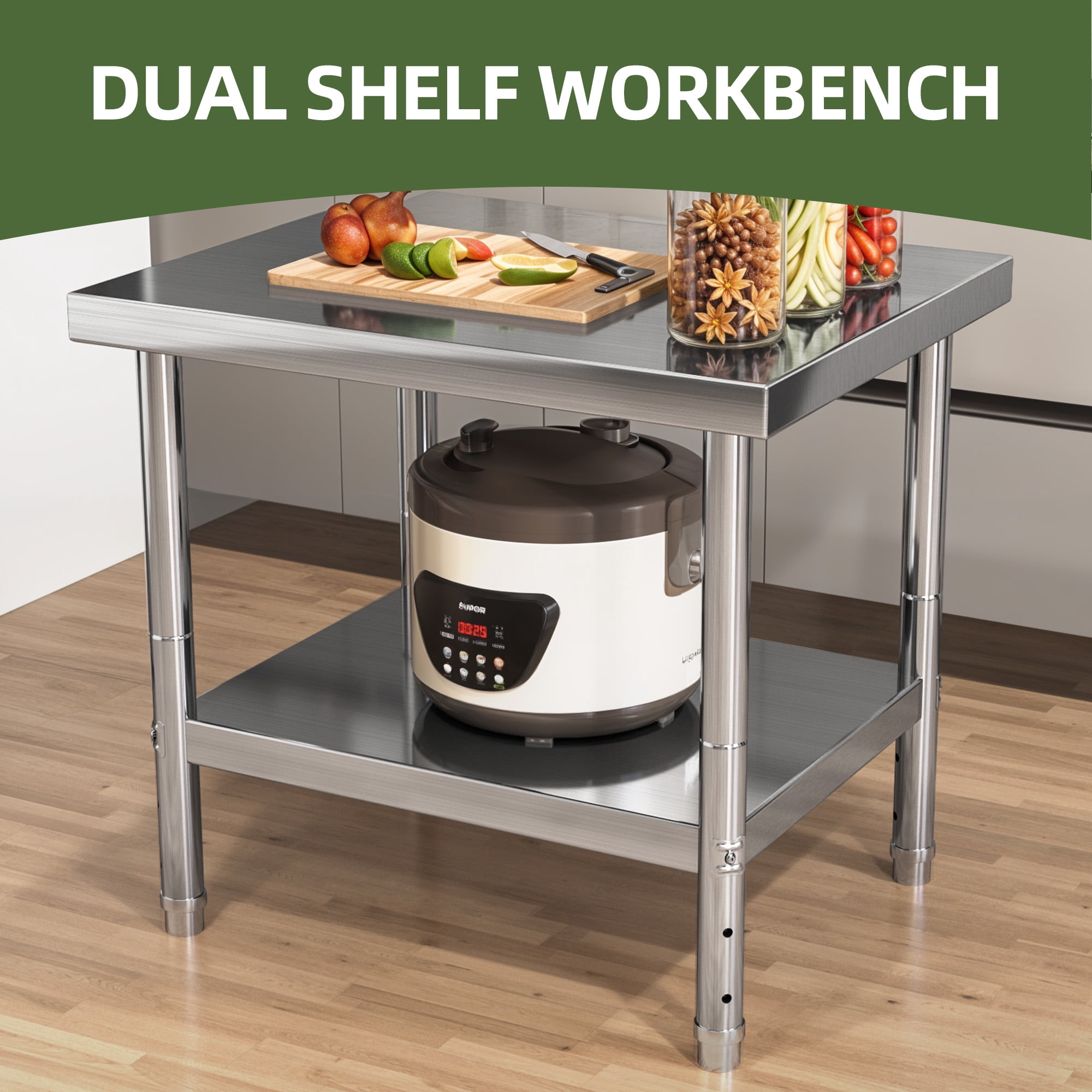 Uforic 30" x 24" Wide Stainless Steel Adjustable Work Table for Home Kitchen, Restaurant, Garage, Warehouse, and Outdoor Use
