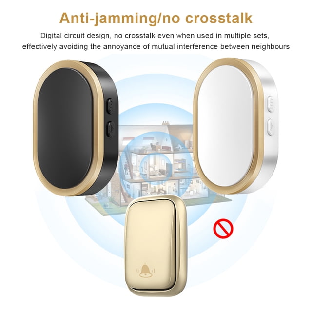 3 Pcs Sonnette de Porte Sans Fil Émetteur de Volume Bouton Réception Musique Sonnette Alarme Bureau Appartement Émetteur Étanche Alertes à Distance Équipement Or