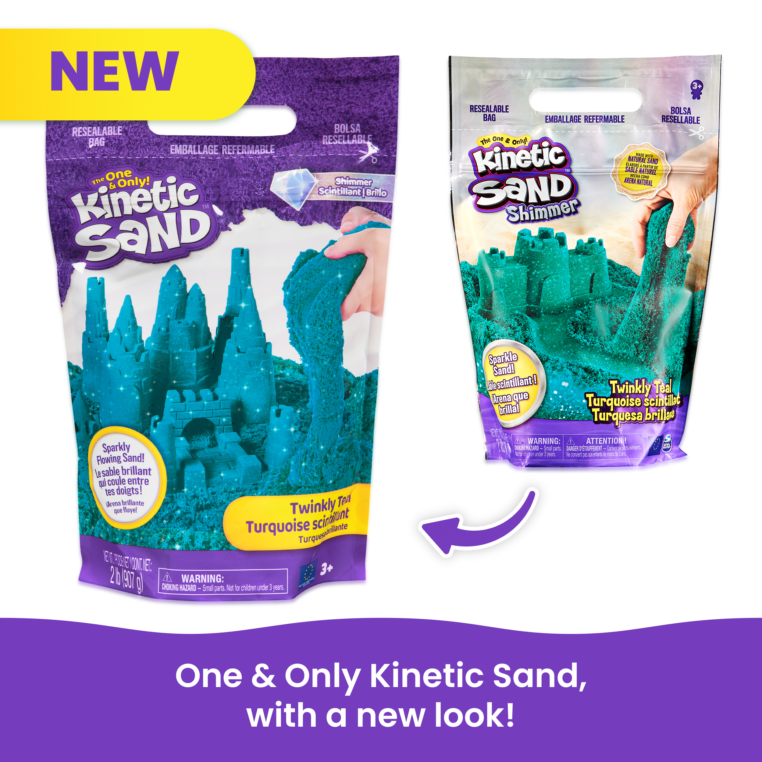Kinetic Sand, Sachet de 907 g de sable scintillant Turquoise scintillant entièrement naturel à écraser, mélanger et sculpter