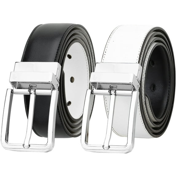 Falari Men's Reversible Dress Belt Genuine Leather (1 Belt 2 Colors) Black/White Medium