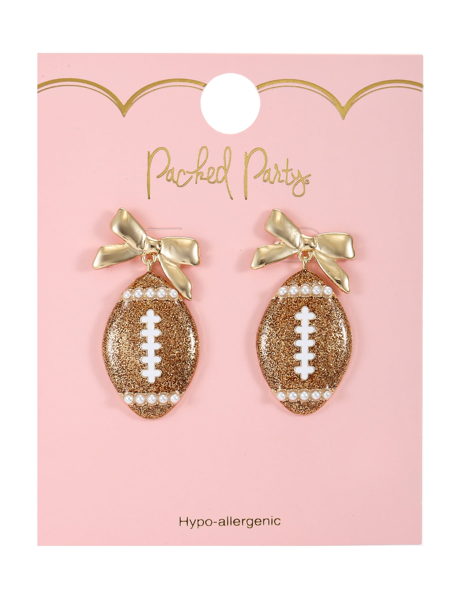 Packed Party Women's Touchdown Sparkle Football Dangle Earrings, 1 Pair