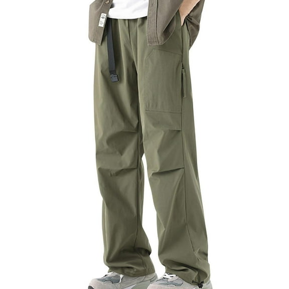 ZQUUVOU Men's Casual Cargo Sweatpants Drawstring Outdoor Trousers With Pockets Olive Green