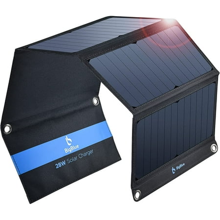 BigBlue 28W Solar Panel Charger, 3 USB Ports Portable Solar Panel with SunPower, Solar Charger for Cell Phone Hiking Camping Emergency Outdoors