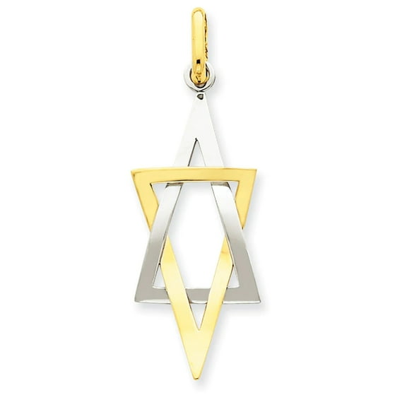 14k Two Tone Solid Polished Gold Elongated Jewish Religious Judaica Star of David Pendant Necklace 41.9x14.7mm - Jewelr