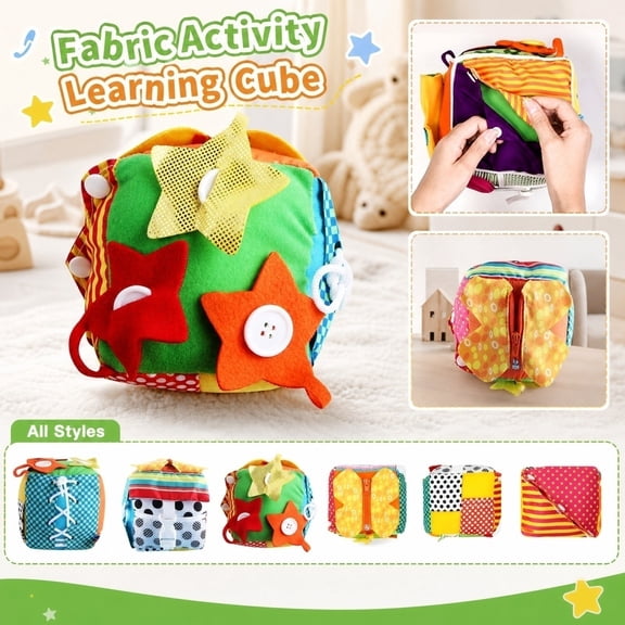 BUTOMKY Baby Toys 6-12 Months,Tummy Time Square Infant Baby Toy, Soft Sensory Toy with Textures, Mirror, for Newborns to Ages 6 Months