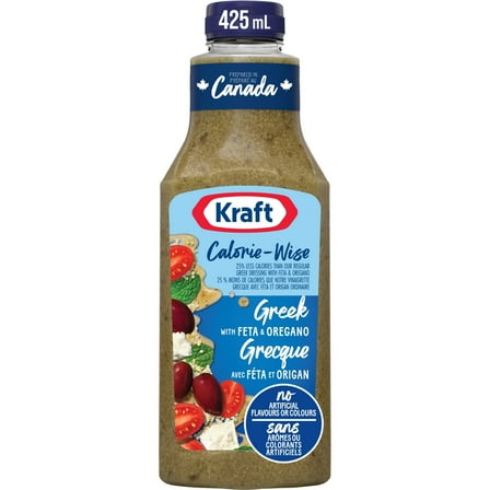 Kraft Calorie-Wise Greek Salad Dressing with Feta and Oregano, 425 mL Bottle
