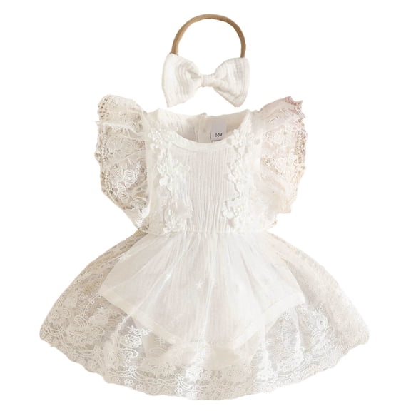 Wxirdiow Newborn Dress Preemie Newborn Baby Girl Clothes Cute Infant Romper Ruffle Sleeve Jumpsuit Summer Outfits with Headband White Size,6-9 Months