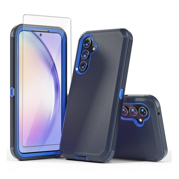 Xhy Samsung Galaxy A54 5G Case with Screen Protector Military Grade Heavy Duty 3 in 1 Shockproof Armor Rugged Durable for Galaxy A54 5G Phone - Dark Blue Blue
