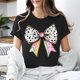thumbnail image 5 of Camiseta de Cuello Redondo de Manga Corta de la Mujer, Top de Moda para Invierno Y Primavera Impresa de Navidad Casual 3/4, 5 of 7