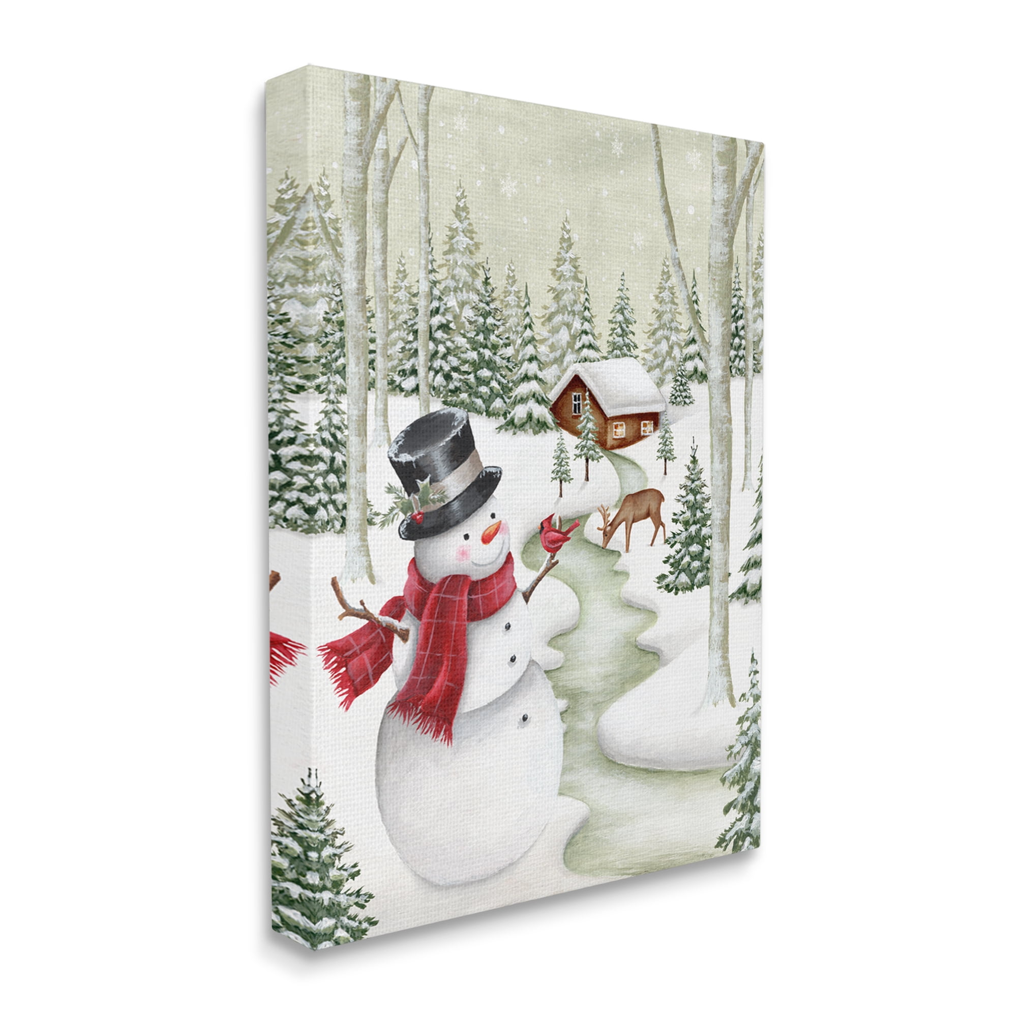 Stupell Industries Snowman on Snowy Path Holiday Painting Gallery Wrapped Canvas Art Print Wall Art, 16 x 20